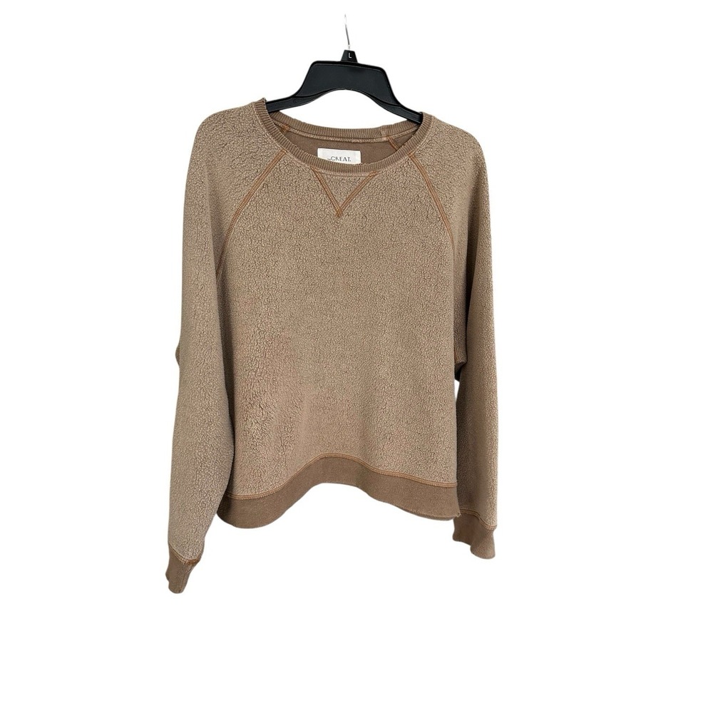 THE GREAT. Women's Taupe Crewneck Textured Sweatshirt